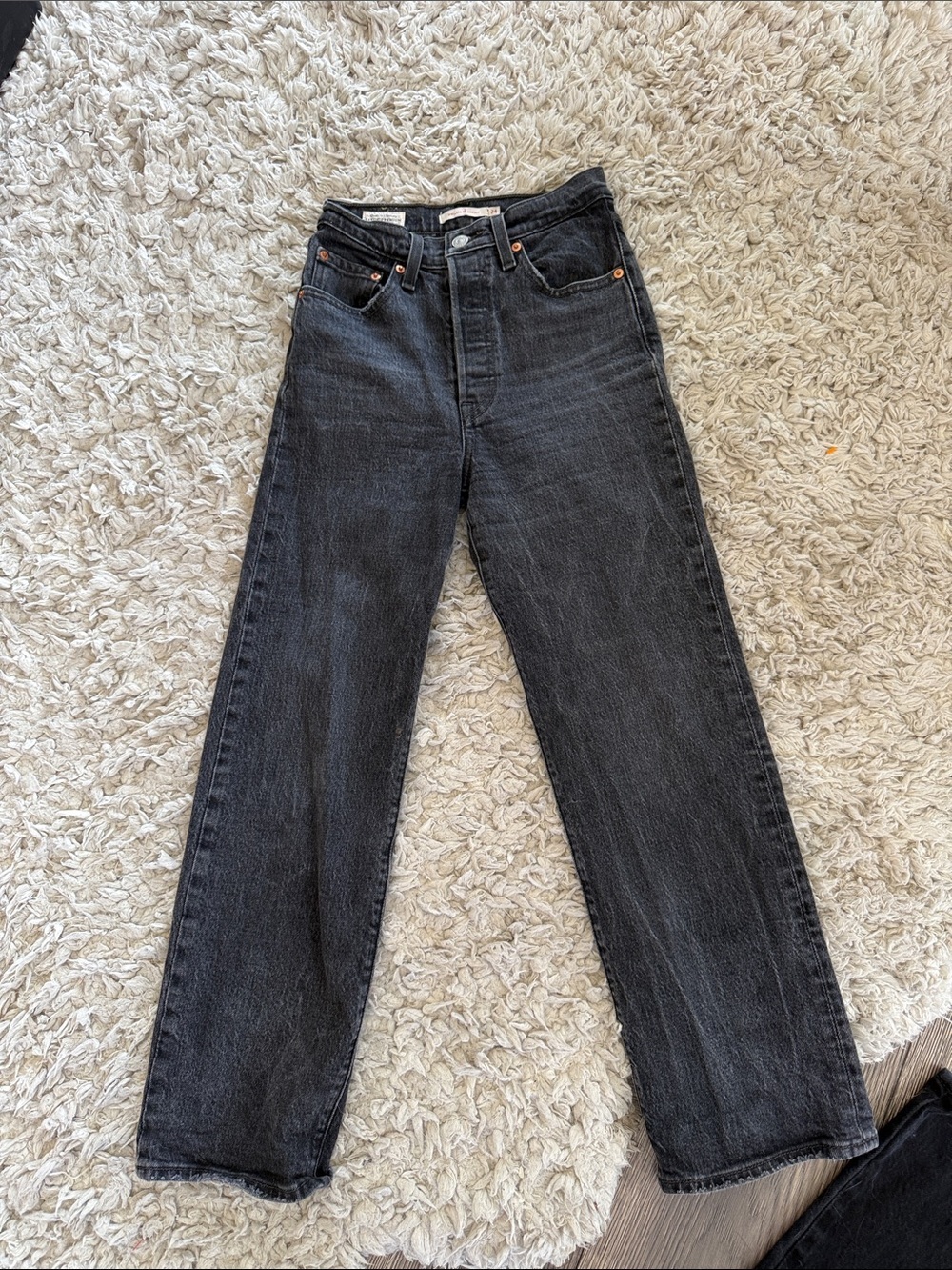 Ribcage Straight Jeans - black Denim, Size 24